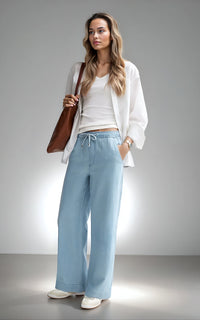 Women’s Relaxed Fit Drawstring Denim Pants – Soft Lightweight Jeans
