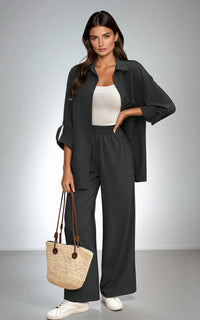 Relaxed 2-Piece Co-Ord Set – Longline Shirt with Roll-Up Sleeves & Trousers