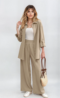 Relaxed 2-Piece Co-Ord Set – Longline Shirt with Roll-Up Sleeves & Trousers