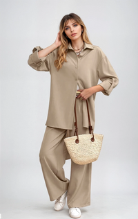 Relaxed 2-Piece Co-Ord Set – Longline Shirt with Roll-Up Sleeves & Trousers