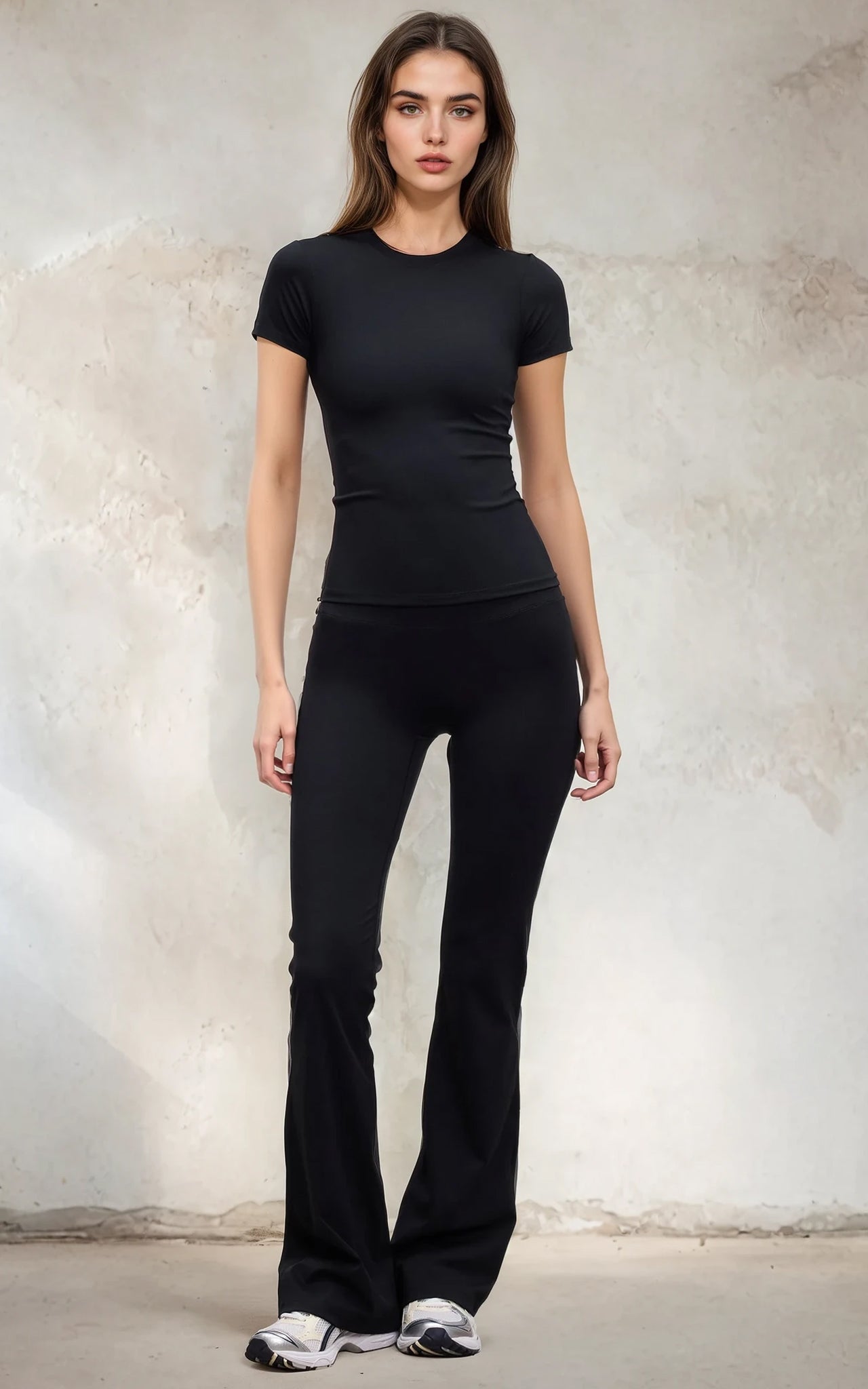 Women’s Black Flared Sports Leggings – High-Waist Stretch Brown