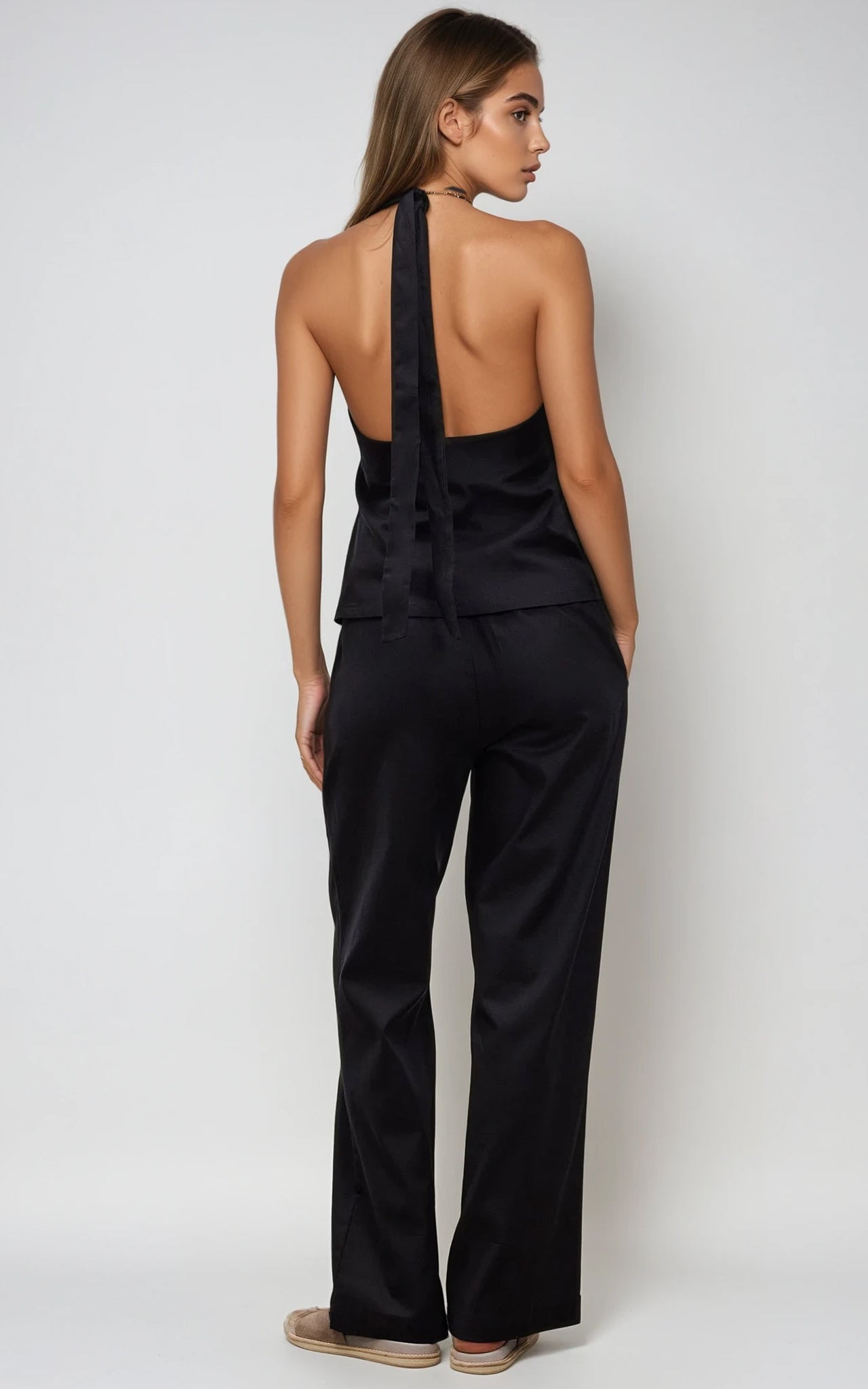 Women’s Stone Linen Blend Trousers – Relaxed Straight Leg Beige
