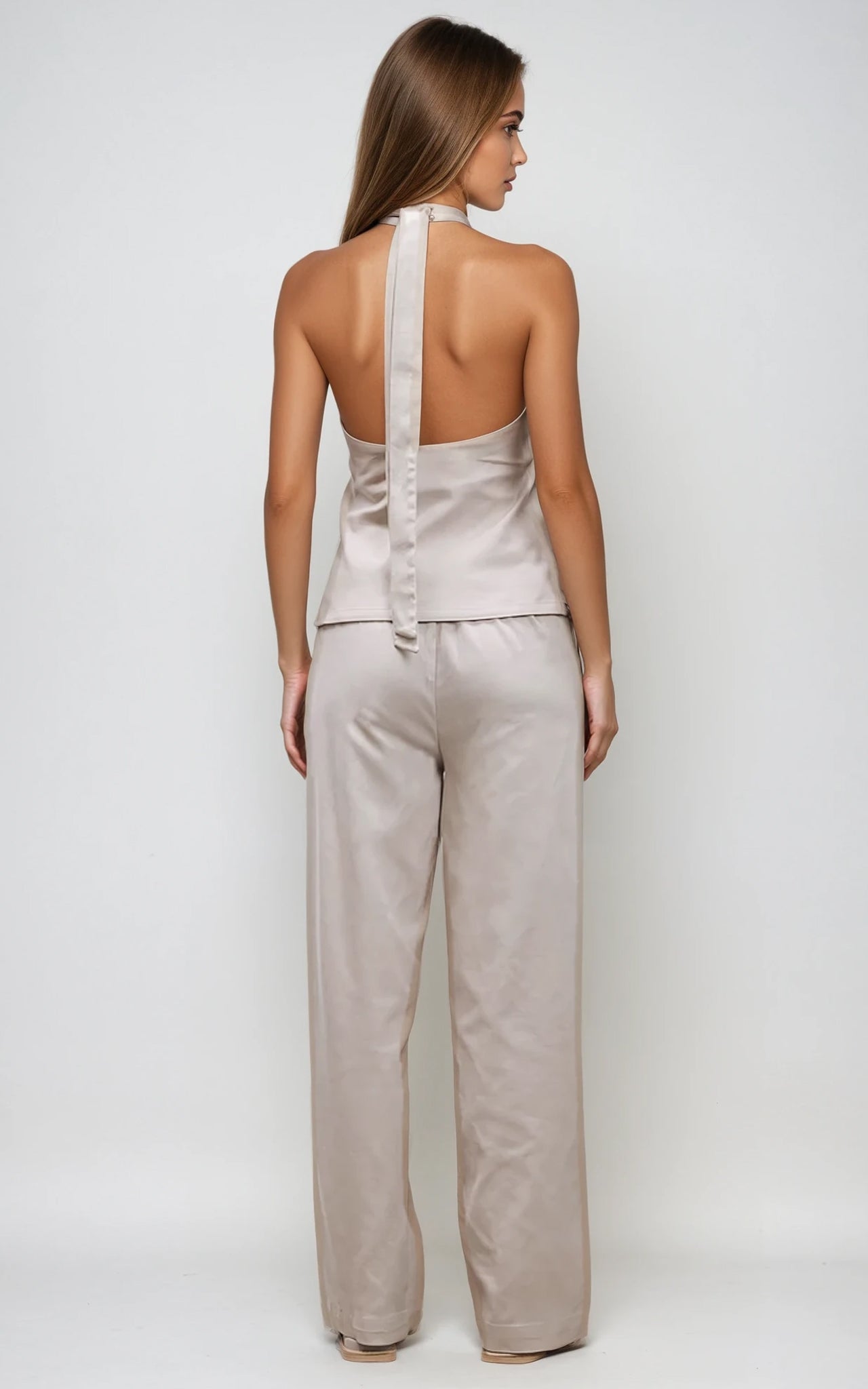 Women’s Stone Linen Blend Trousers – Relaxed Straight Leg Beige