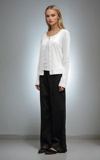 Pointelle Knit Crew Neck Cardigan – Lightweight & Timeless Fit Midnight Blue