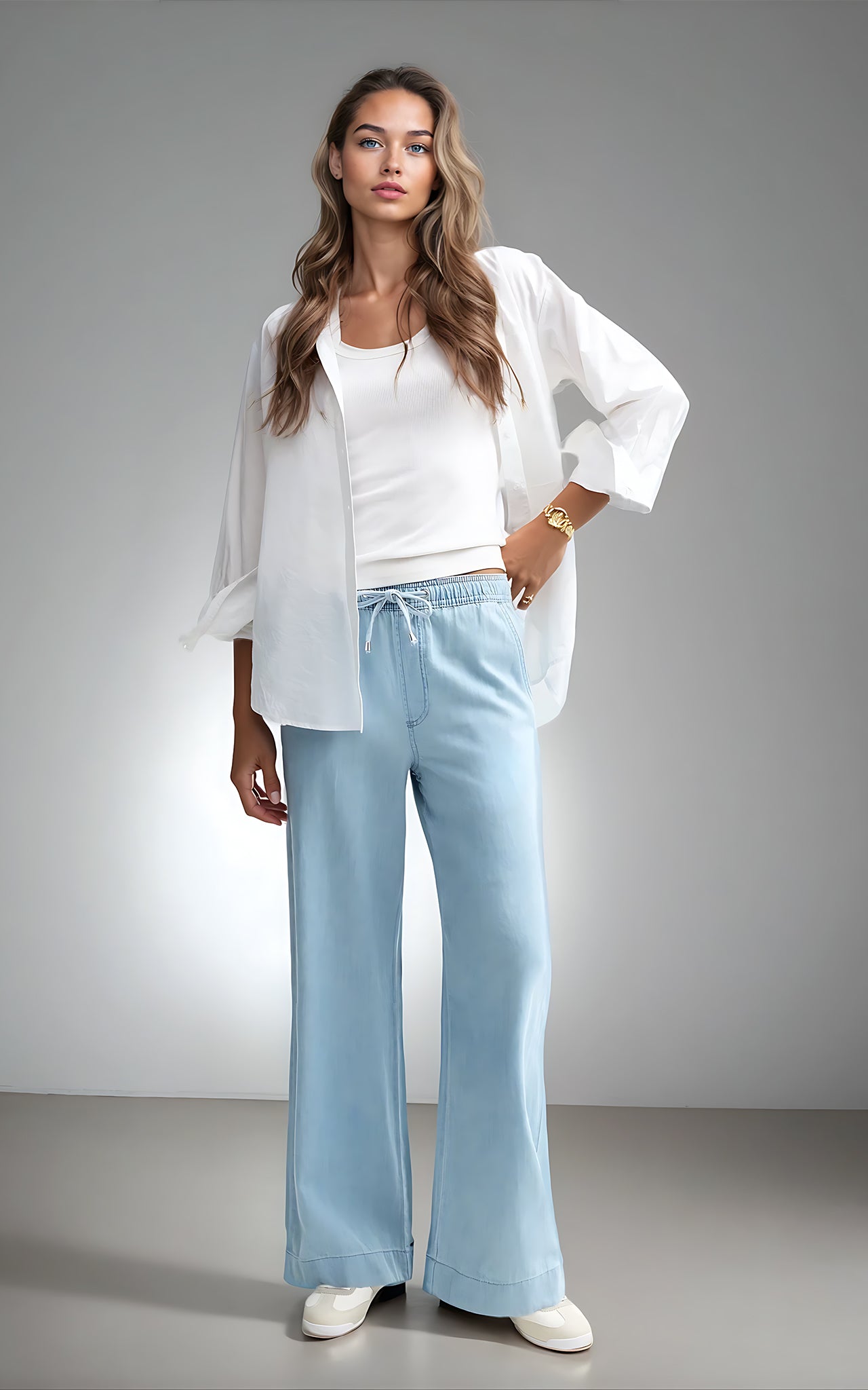 Soft Denim Trousers – Dark Blue Drawstring Waist with Relaxed Fit