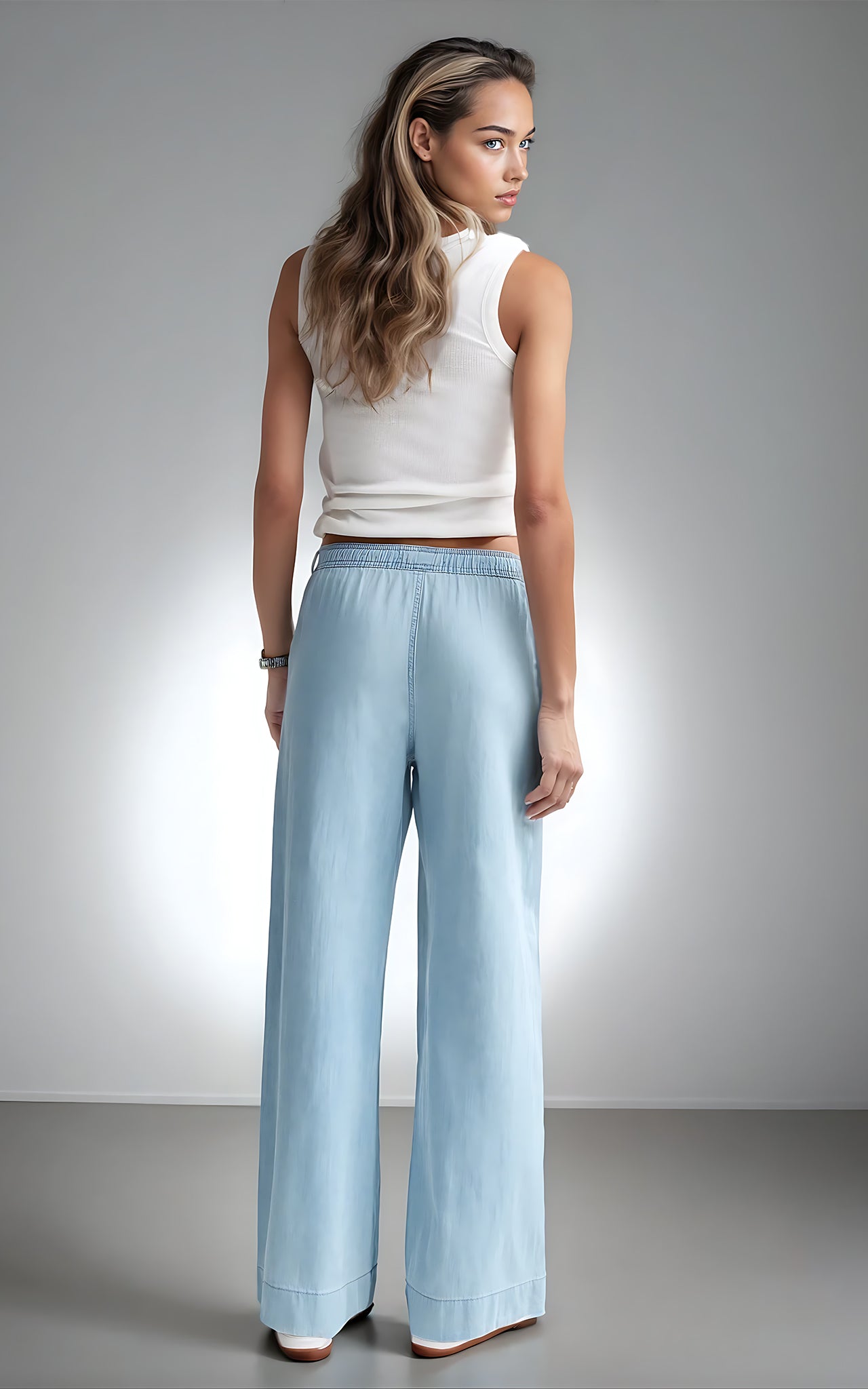 Soft Denim Trousers – Dark Blue Drawstring Waist with Relaxed Fit