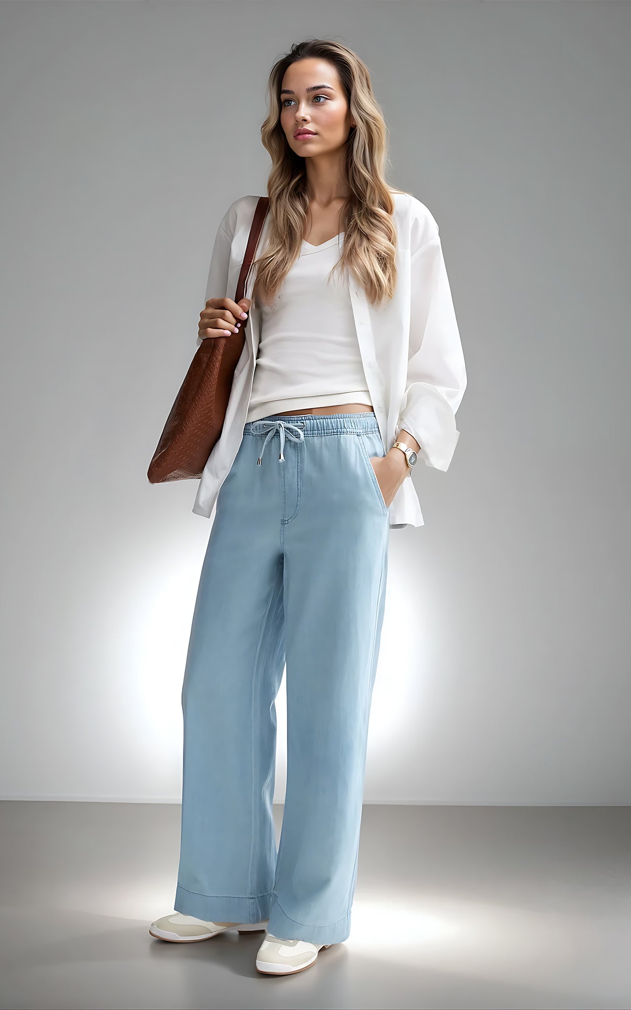 Soft Denim Trousers – Dark Blue Drawstring Waist with Relaxed Fit