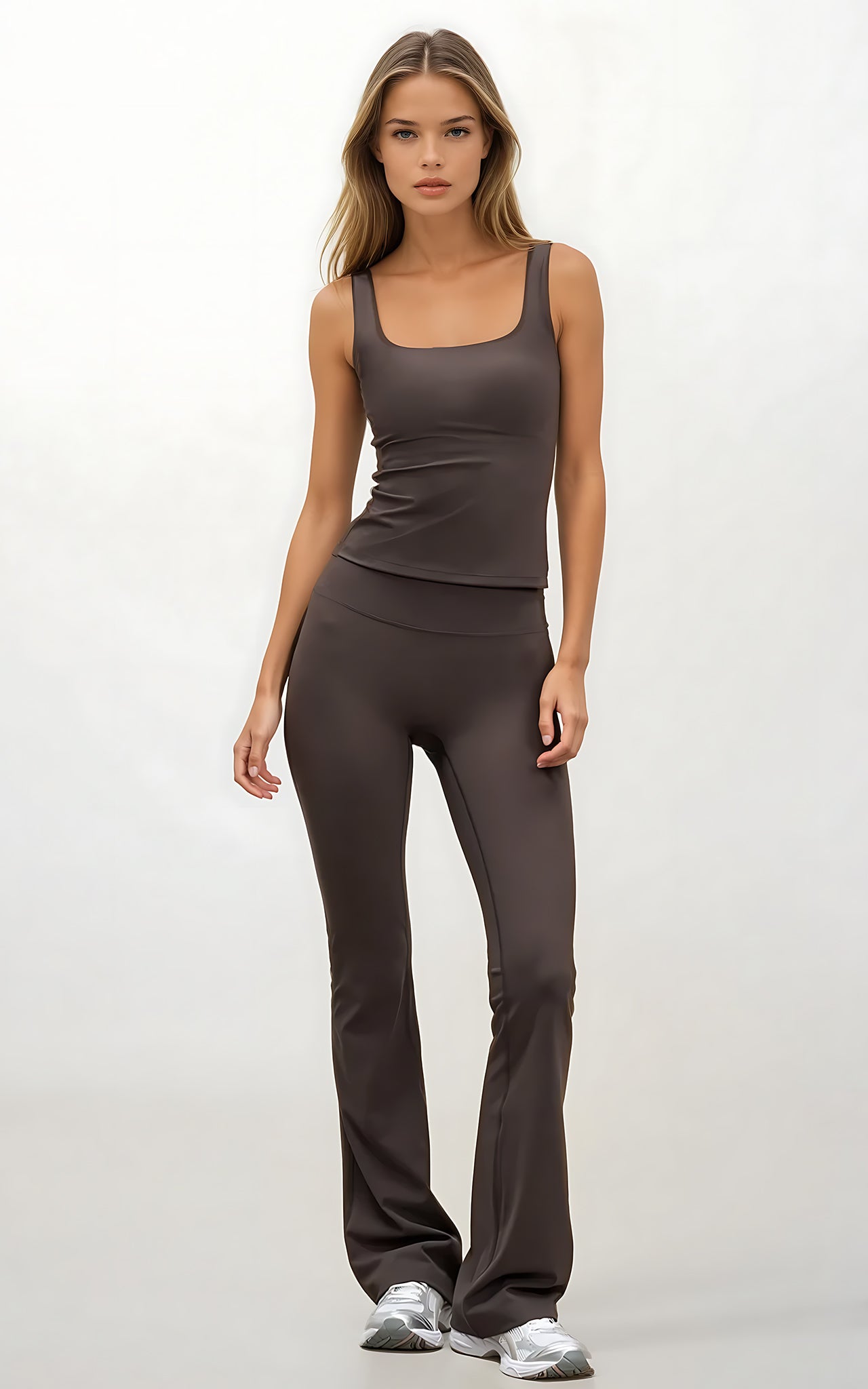 Square Neck Active Vest – Sculpted Fit Sports Tank for Women Brown