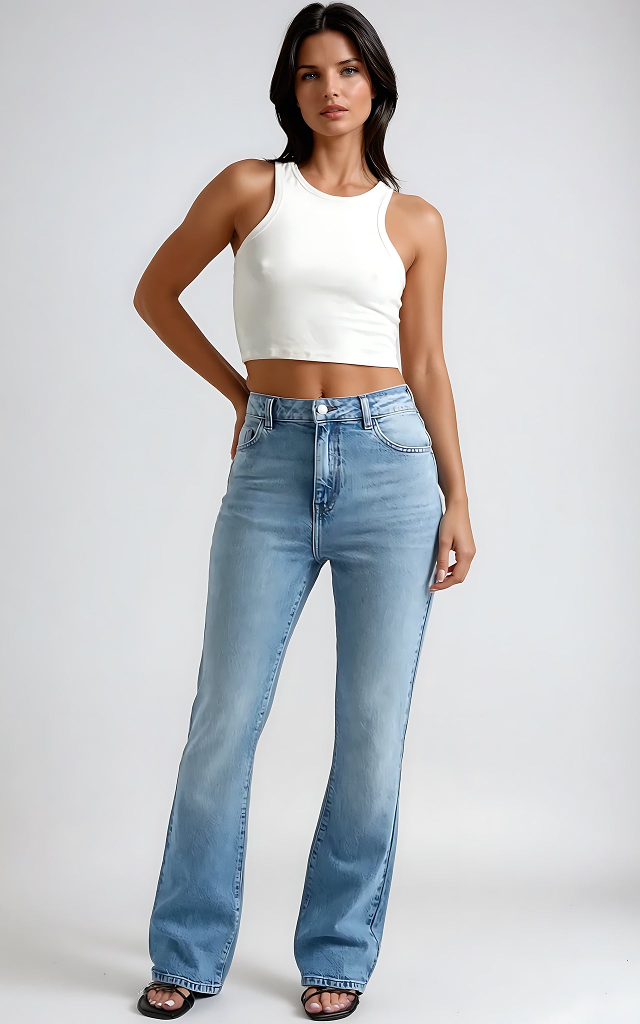 Mid Blue Bootcut Jeans – High Rise Stretch Denim for Women