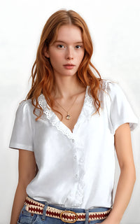 Broderie Anglaise V-Neck Top – Lightweight Embroidered Cotton Blouse Black