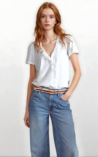 Broderie Anglaise V-Neck Top – Lightweight Embroidered Cotton Blouse Black