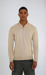 Men’s Egyptian Cotton Quarter Zip Knit Jumper - Beige