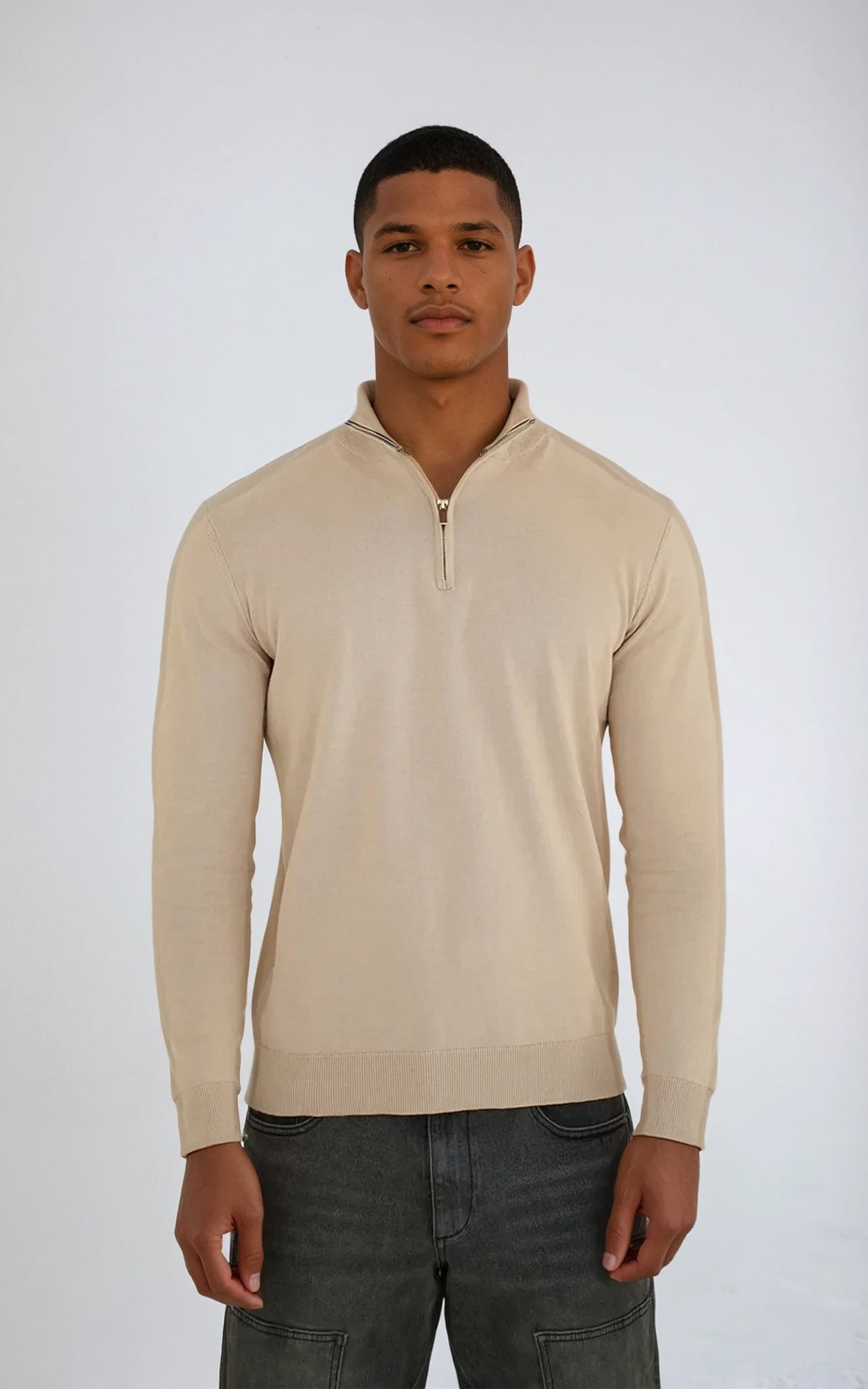 Men’s Egyptian Cotton Quarter Zip Knit Jumper - Grey