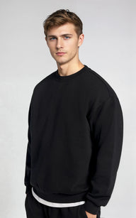 Men’s Fleece-Lined Crew Neck Sweatshirt - Black
