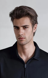 Men’s Performance Textured Zip-Neck Polo -  Black