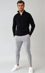 Men’s Egyptian Cotton Quarter Zip Knit Jumper - Grey