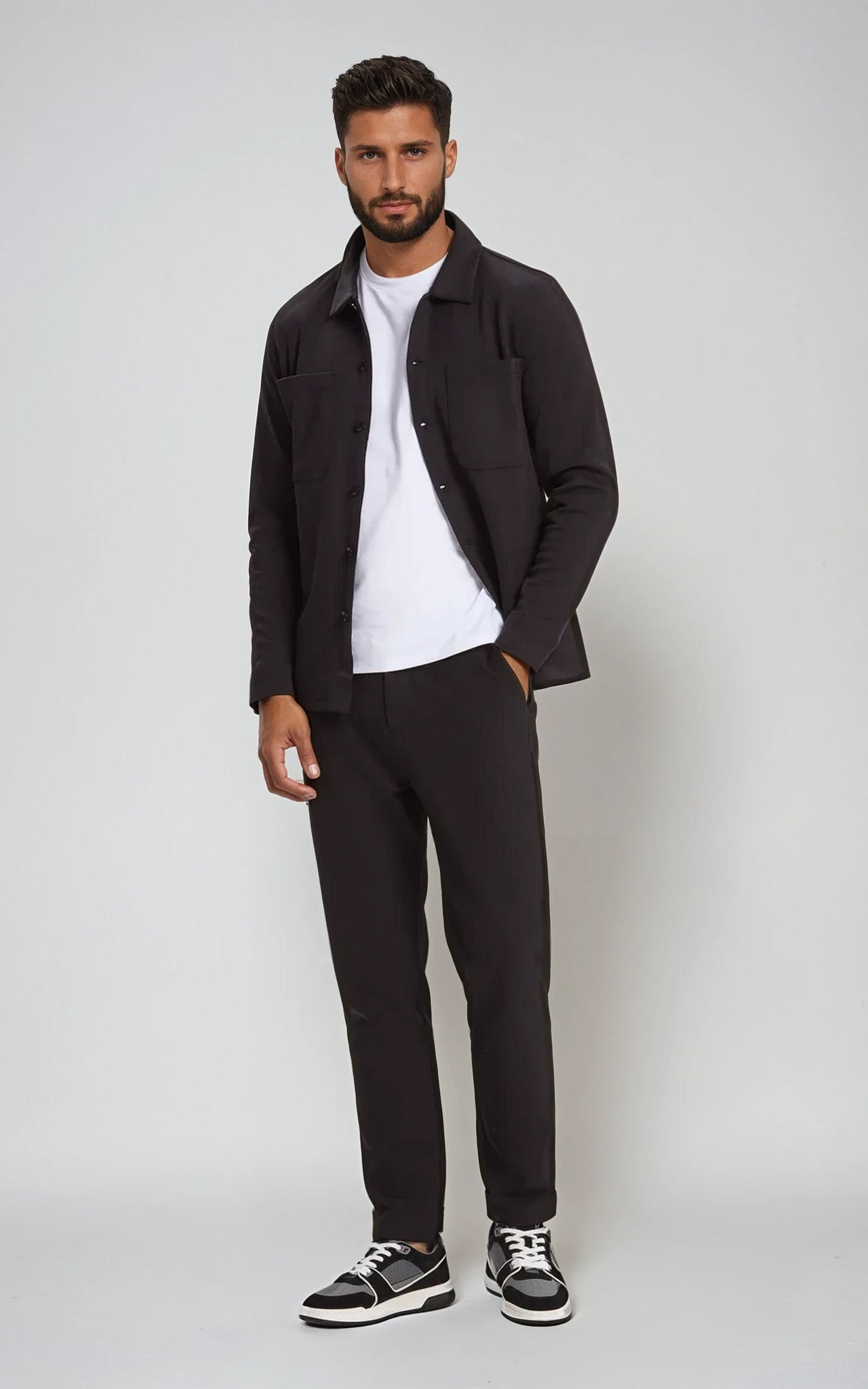 Men’s Stretch Cotton Athletic Overshirt - Black