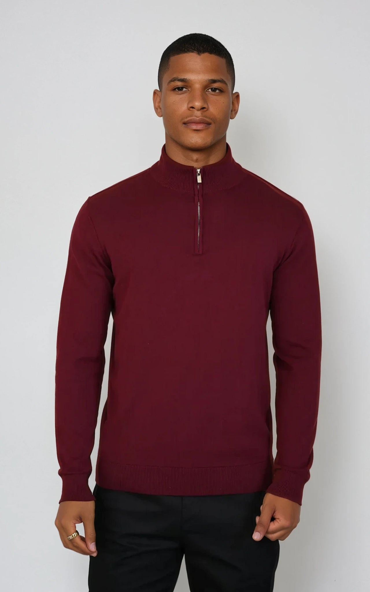 Men’s Egyptian Cotton Quarter Zip Knit Jumper - Burgundy