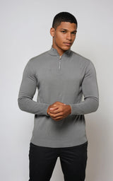 Men’s Egyptian Cotton Quarter Zip Knit Jumper - Grey
