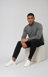 Men’s Egyptian Cotton Quarter Zip Knit Jumper - Grey