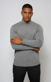 Men’s Egyptian Cotton Quarter Zip Knit Jumper - Grey