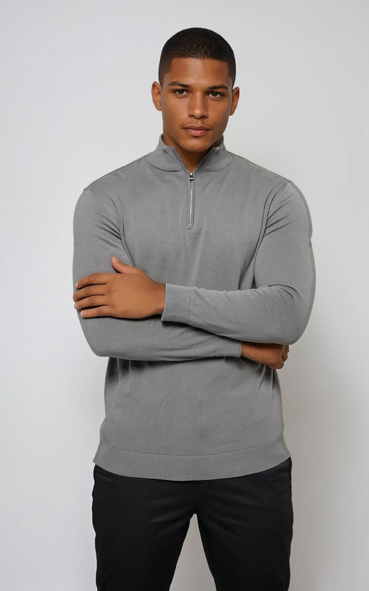 Men’s Egyptian Cotton Quarter Zip Knit Jumper - Grey