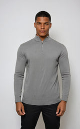 Men’s Egyptian Cotton Quarter Zip Knit Jumper - Grey
