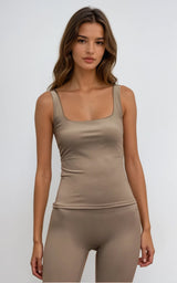 Square Neck Active Vest - Sculpted Fit Sports Tank for Women