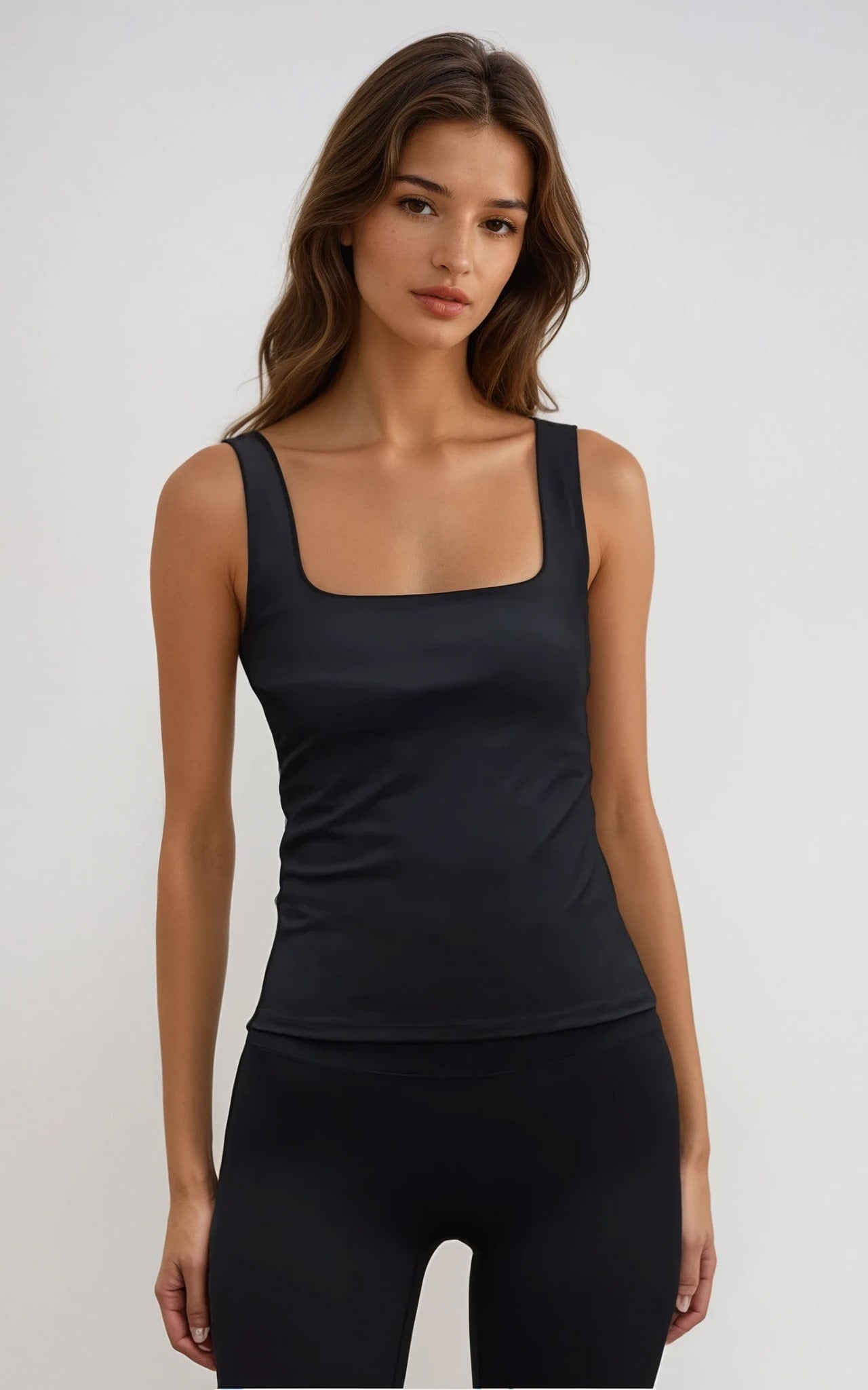 Square Neck Active Vest – Sculpted Fit Sports Tank for Women Brown