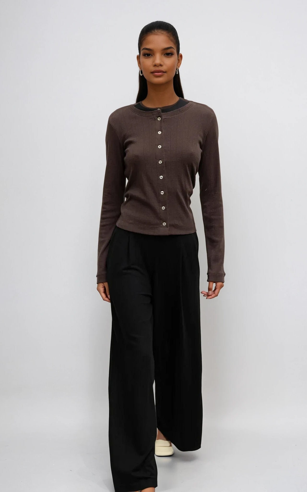 Pointelle Knit Crew Neck Cardigan – Lightweight & Timeless Fit Midnight Blue
