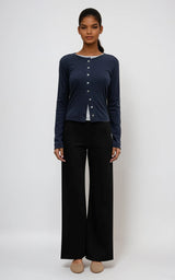 Pointelle Knit Crew Neck Cardigan – Lightweight & Timeless Fit Midnight Blue