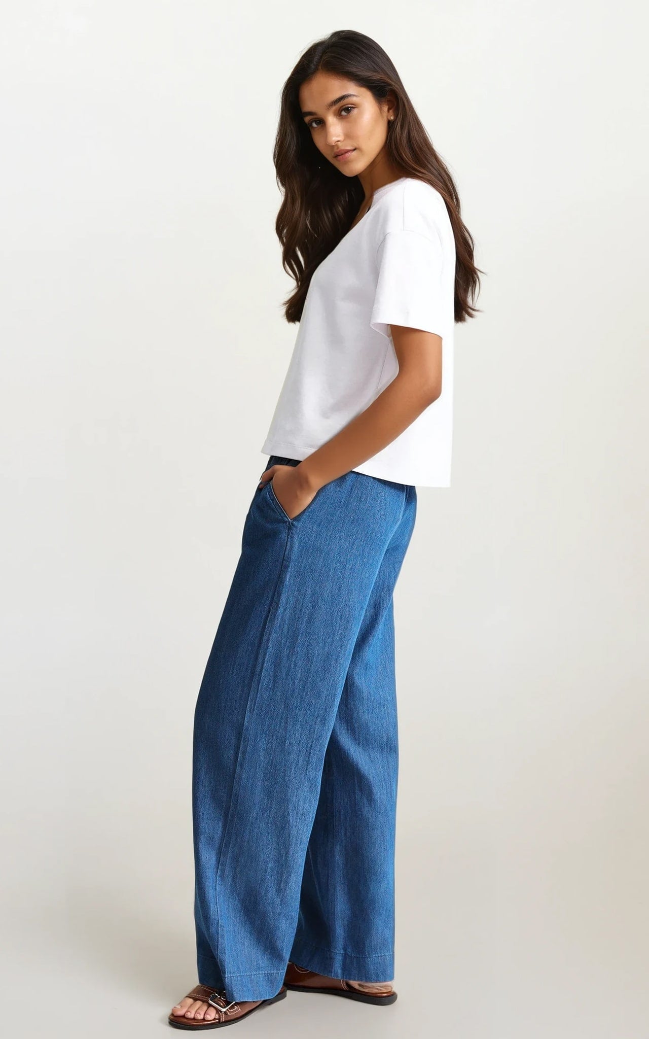 Soft Denim Trousers – Dark Blue Drawstring Waist with Relaxed Fit