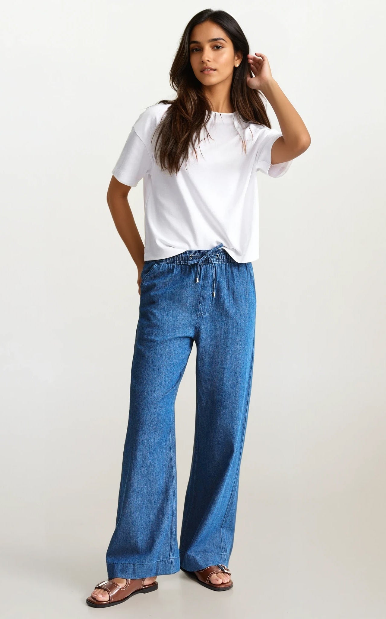 Soft Denim Trousers – Dark Blue Drawstring Waist with Relaxed Fit