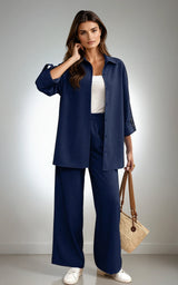 Relaxed 2-Piece Co-Ord Set – Longline Shirt with Roll-Up Sleeves & Trousers