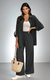 Relaxed 2-Piece Co-Ord Set – Longline Shirt with Roll-Up Sleeves & Trousers