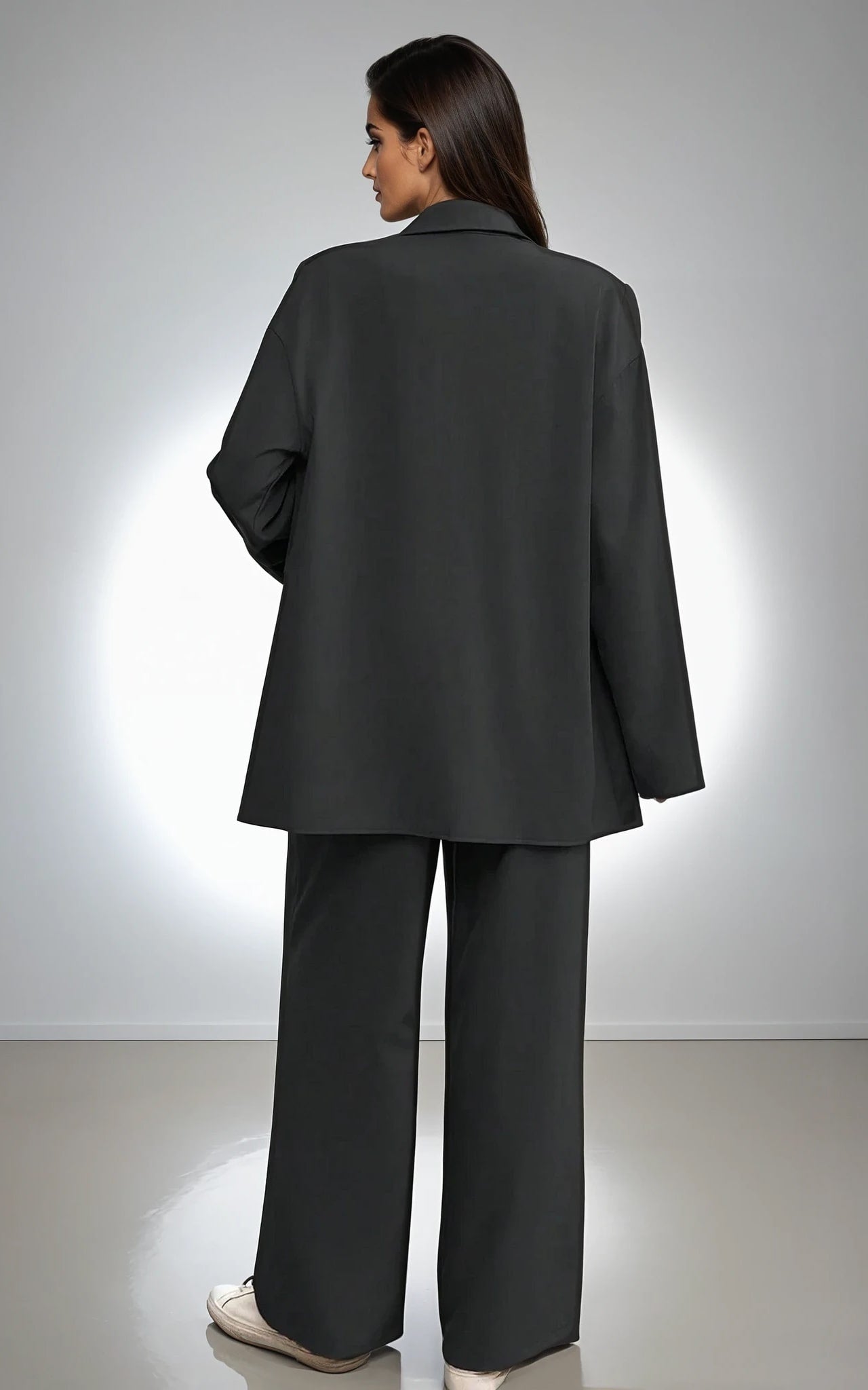 Relaxed 2-Piece Co-Ord Set – Longline Shirt with Roll-Up Sleeves & Trousers Stone
