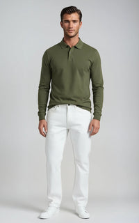Men’s Mercerised Cotton Long-Sleeve Jersey Polo