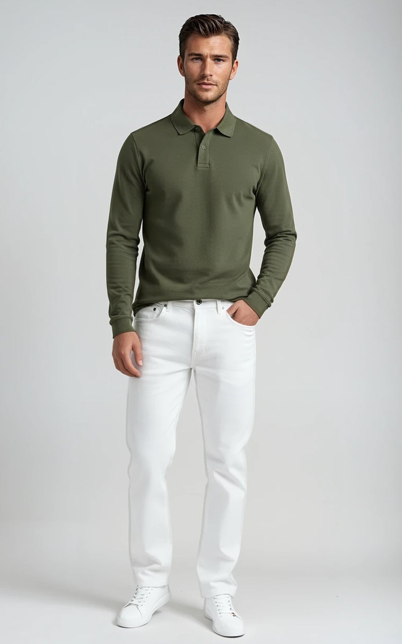 Men’s Mercerised Cotton Long-Sleeve Jersey Polo