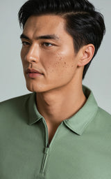 Men’s Performance Textured Zip-Neck Polo -  Black