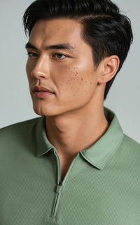 Men’s Performance Textured Zip-Neck Polo -  Black