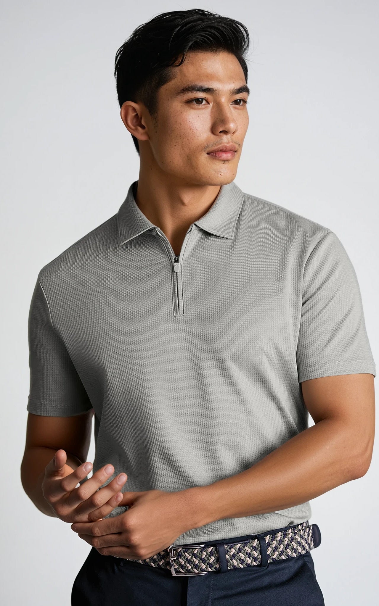 Men’s Performance Textured Zip-Neck Polo -  Black