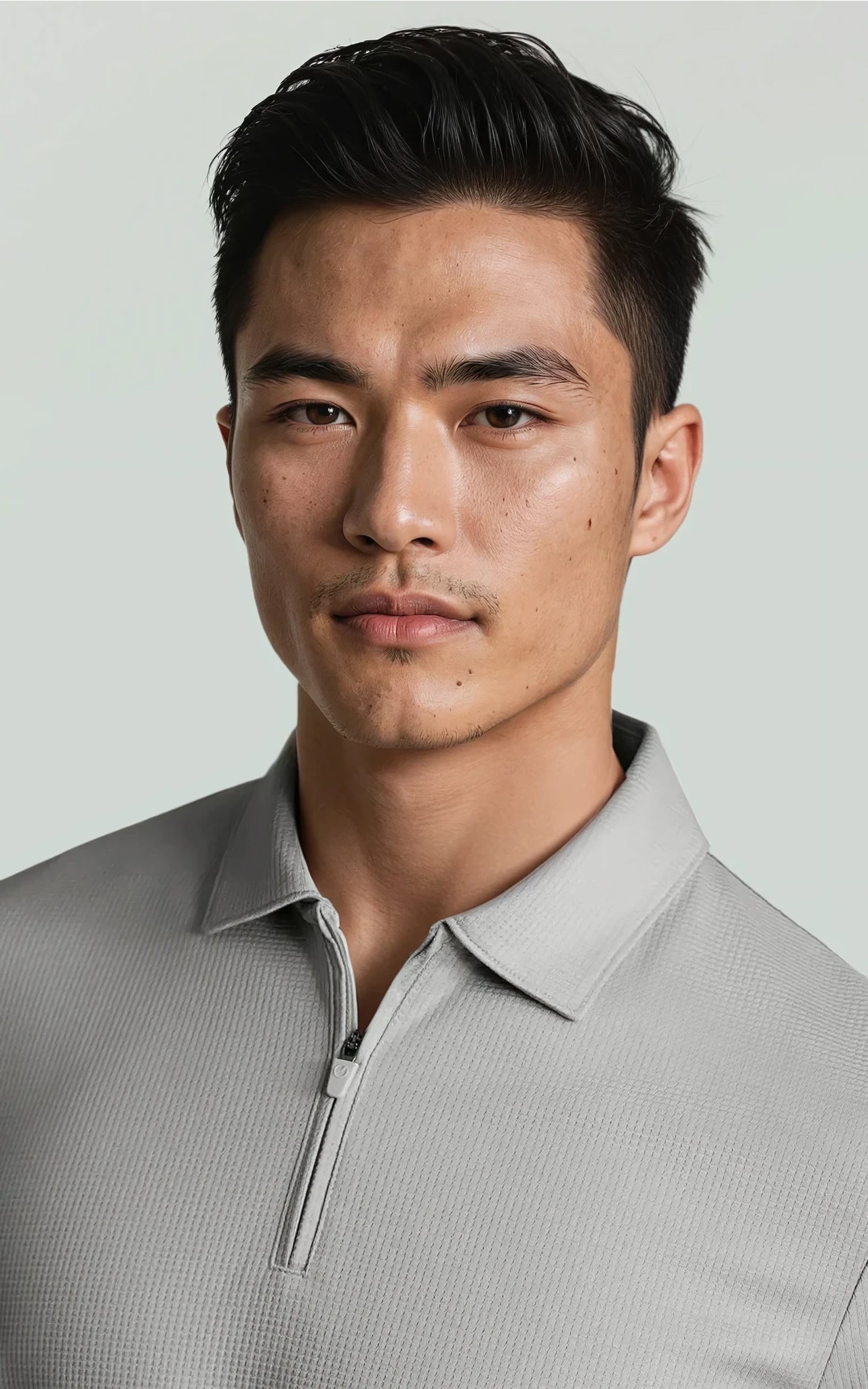 Men’s Performance Textured Zip-Neck Polo -  Black