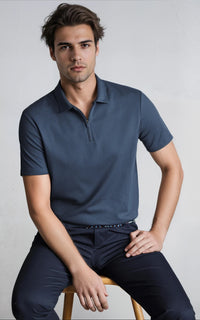 Men’s Performance Textured Zip-Neck Polo -  Black