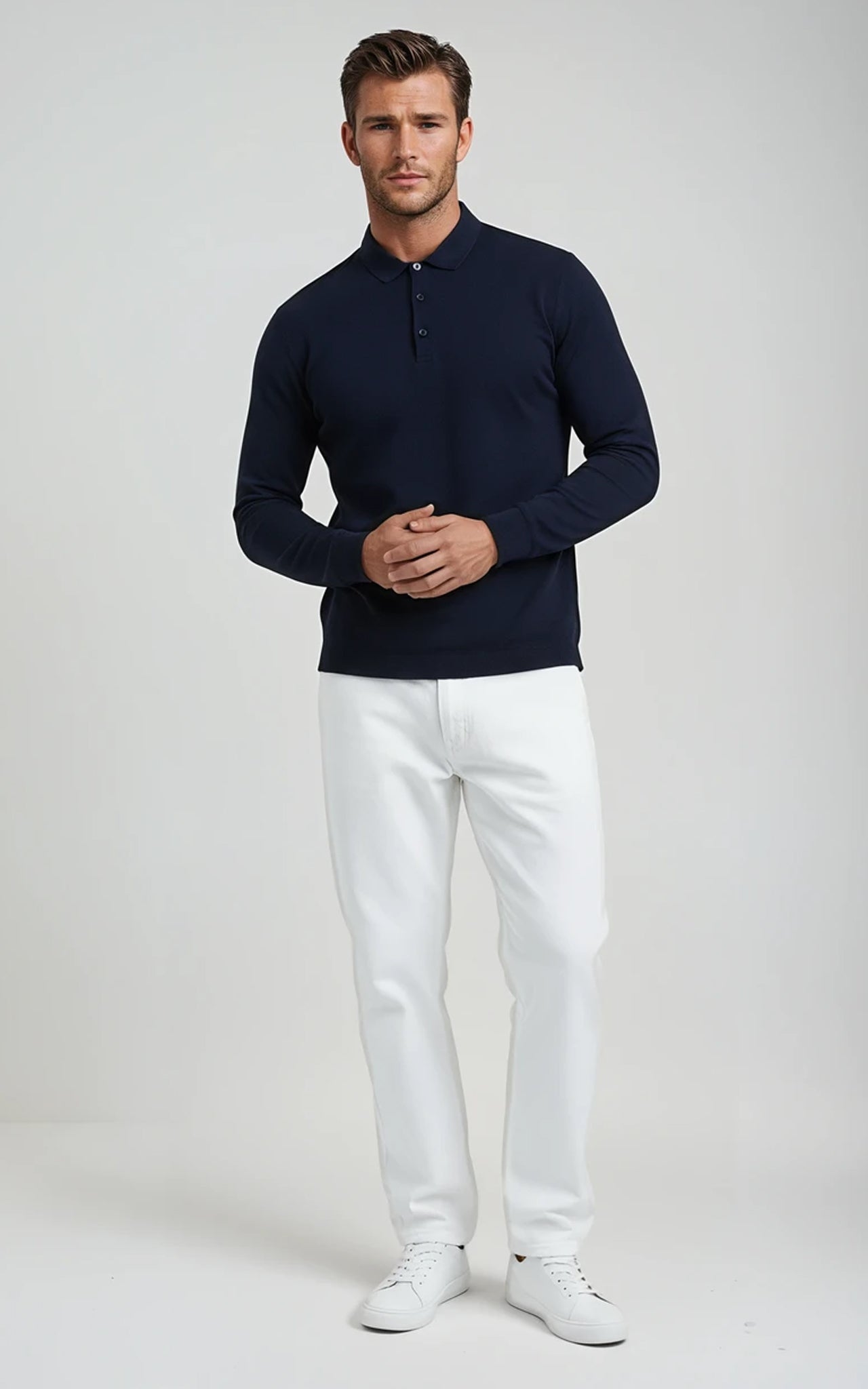 Men’s Mercerised Cotton Long-Sleeve Jersey Polo