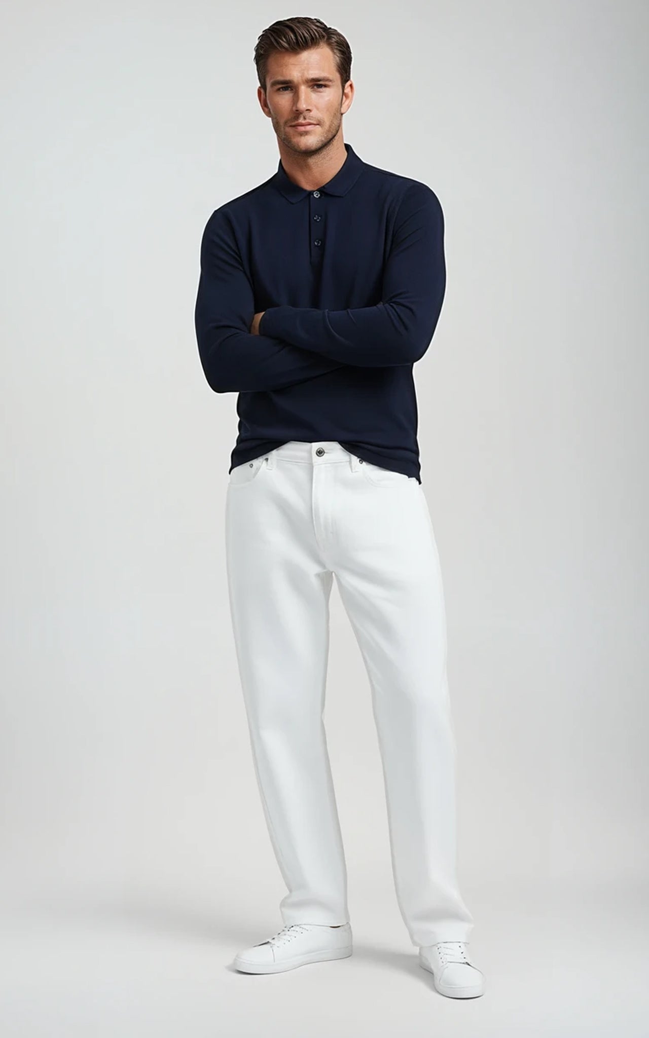 Men’s Mercerised Cotton Long-Sleeve Jersey Polo