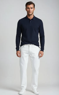 Men’s Mercerised Cotton Long-Sleeve Jersey Polo