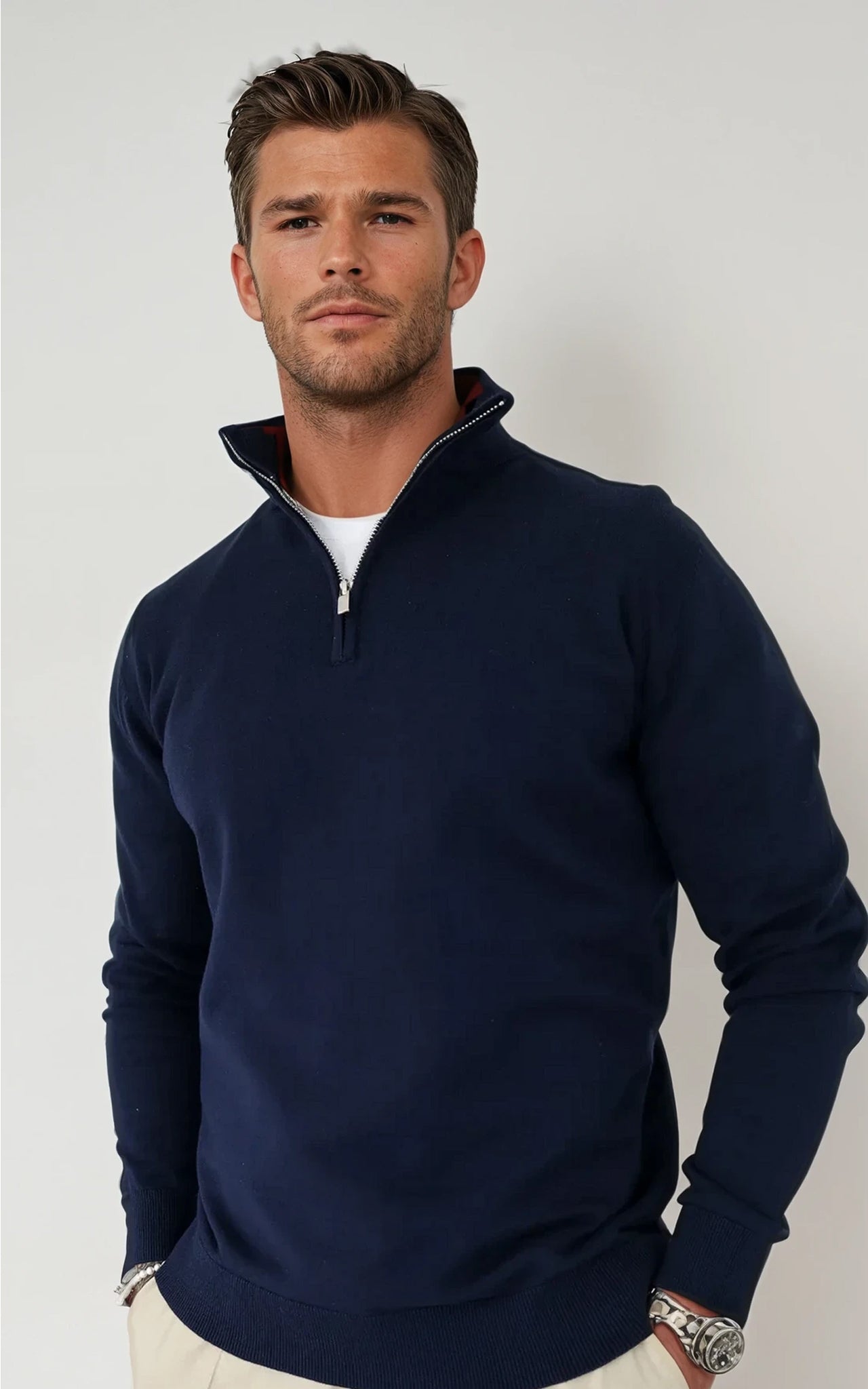Men’s Egyptian Cotton Quarter Zip Knit Jumper - Navy