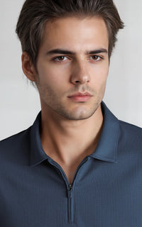 Men’s Performance Textured Zip-Neck Polo -  Black