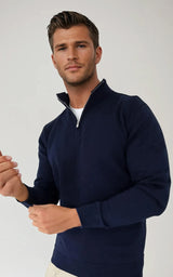 Men’s Egyptian Cotton Quarter Zip Knit Jumper - Grey