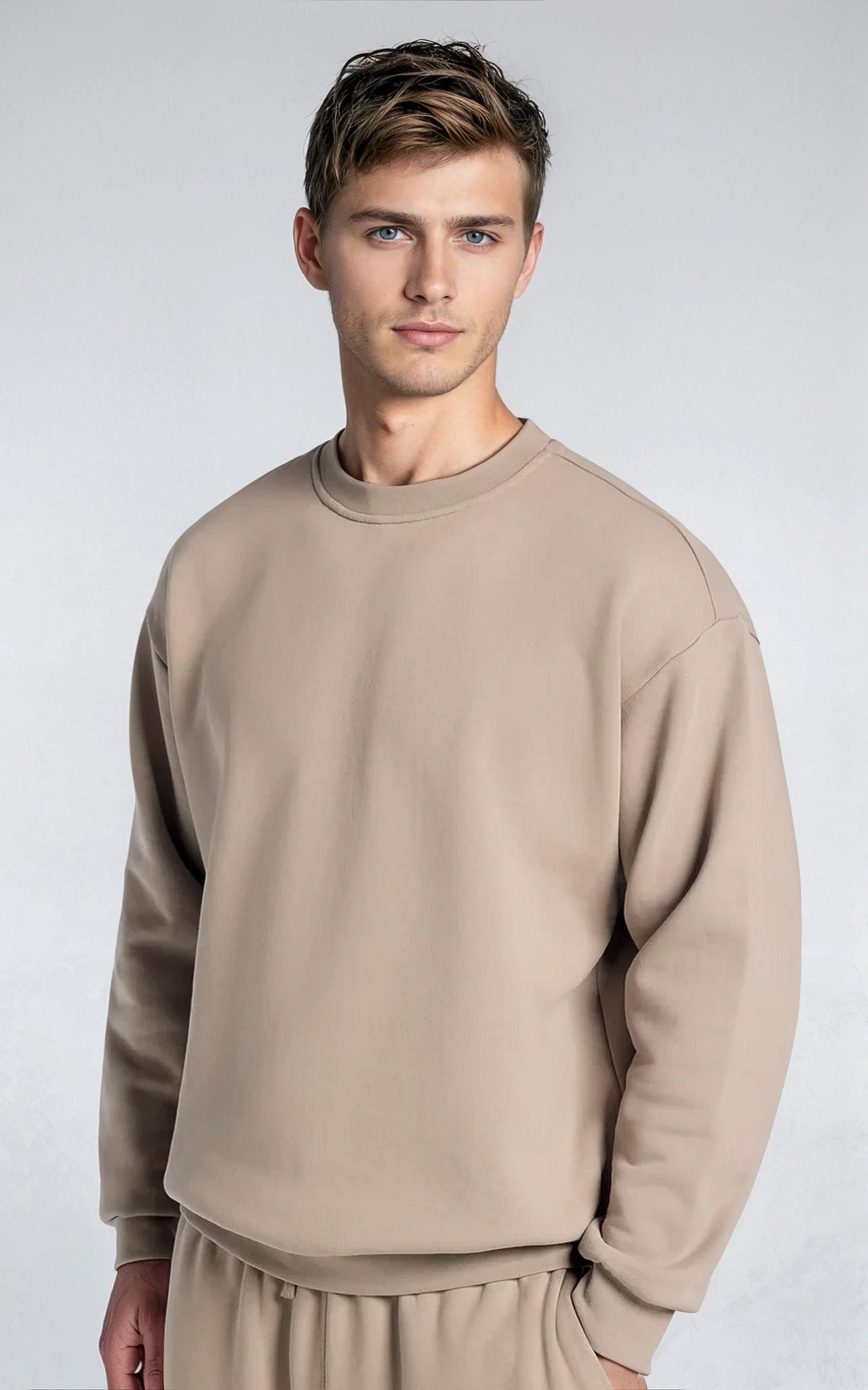 Men’s Fleece-Lined Crew Neck Sweatshirt - Stone